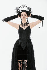 Black Sleeveless Floral Embroidered Lace Lace-Up Women's Gothic Slip Dress Wedding Dress - Black - 1
