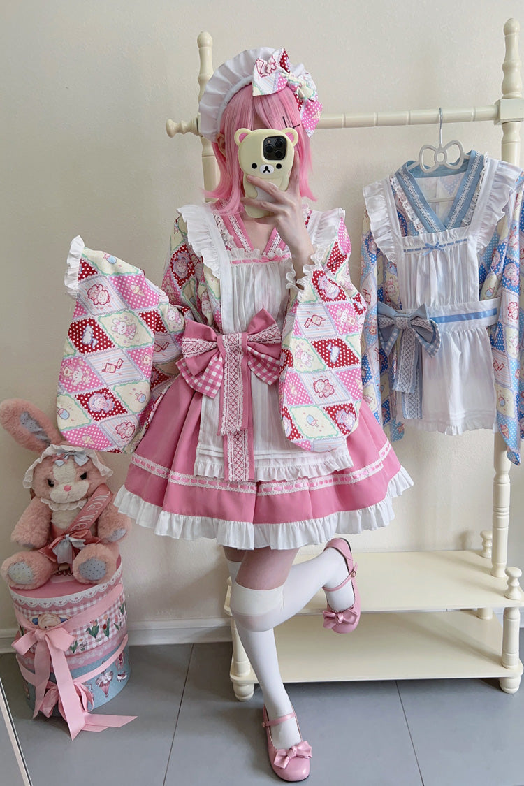 [Showa Sweet Pet] Ruffle Bowknot Sweet Japanese Maid Lolita Dress 6 Colors - Product - 7
