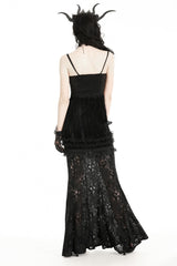 Black Spaghetti Straps Sheer Double-Layered Ruffled Lace Women's Gothic Top - Product - 4