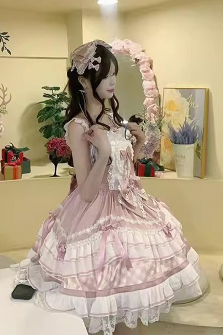 [Beating Heart] Sleeveless Print Ruffle Bowknot Lace Sweet Lolita Dress 3 Colors - Product - 5