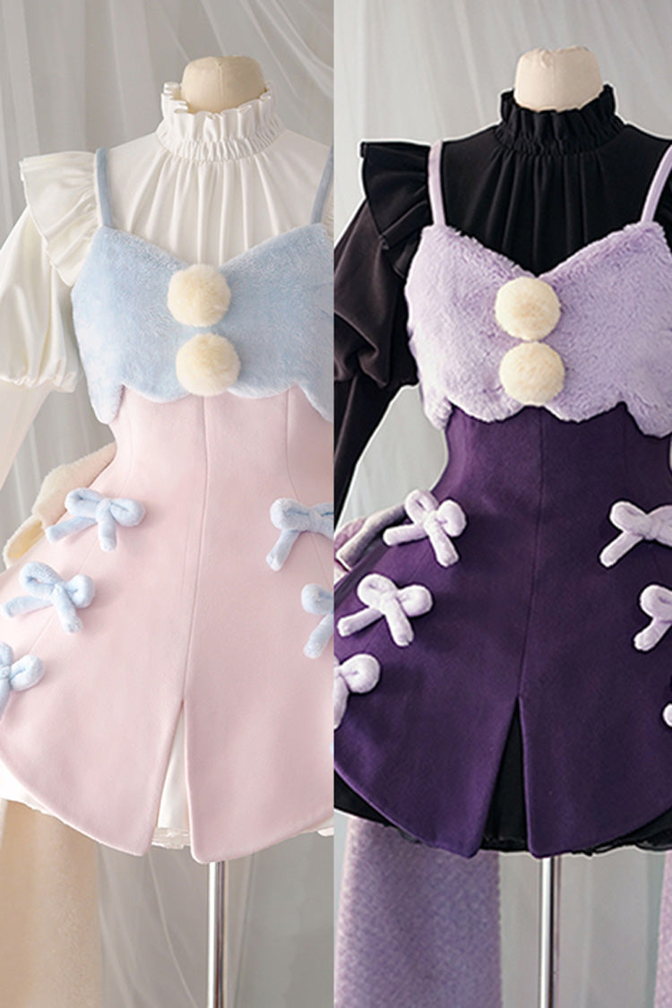 Stand Up Collar Long Sleeves High Waisted Thickened With Vest Sweet (Dress Only) detail view 5
