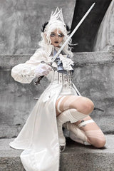 White Mermaid Bone Embroidery Ouji Fashion Handsome Lolita Vest - Product - 7