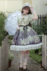 Multi-Color Short Sleeves Vineyard Print Ruffle Bowknot Sweet Princess Lolita Dress - Product - 7