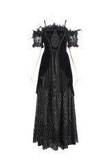 Black Off Shoulder High Waisted Print Lace Women's Gothic Dress - Product - 6