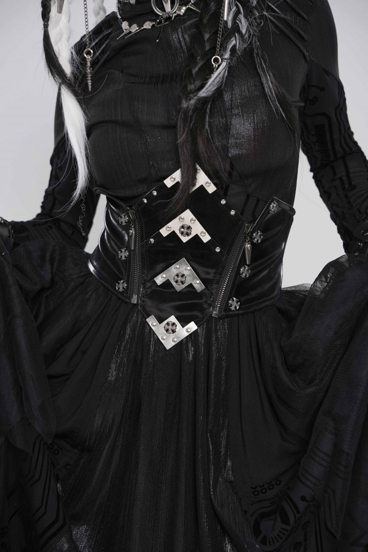 Black Lace-Up Slim Irregular Zippered Women's Punk Corset - Product - 8