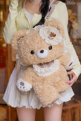Brown [Little Bear Guli] Ruffled Plush Toy Sweet Lolita Backpack - Product - 3