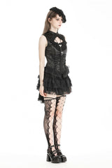 Black Sleeveless Cut-Out Lace Trim Side Lace-Up Women's Gothic Sexy Corset Top - Product - 2