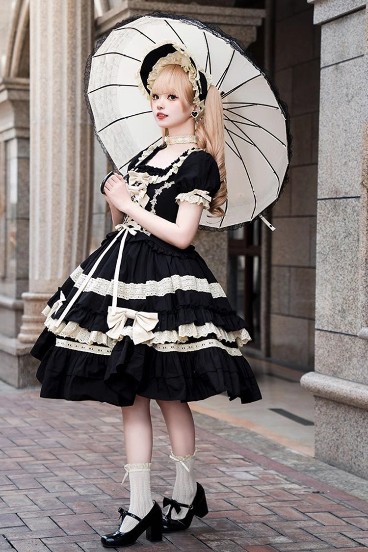 Black Chapter Seventh Night Short Sleeves Multi-layer Ruffle Bowknot Sweet Lolita Dress - Product - 4