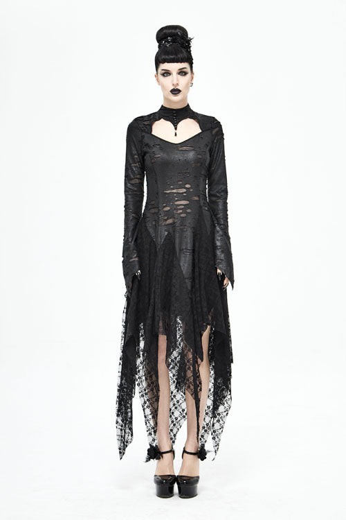 Black Dragon Spine Hole Decoration Long Sleeves Gothic Dress - Product - 2