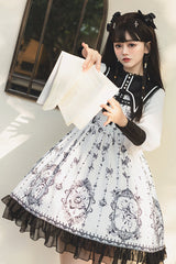 Black/White Long Sleeves Lace Ruffle Butterfly Magic Print Gothic Lolita OP Dress - Product - 3