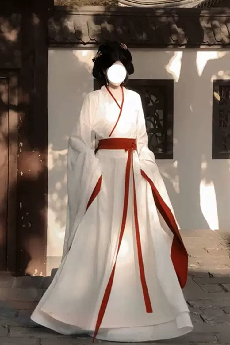 White High Waisted Women's Daily Sweet Hanfu Dress - Product - 2