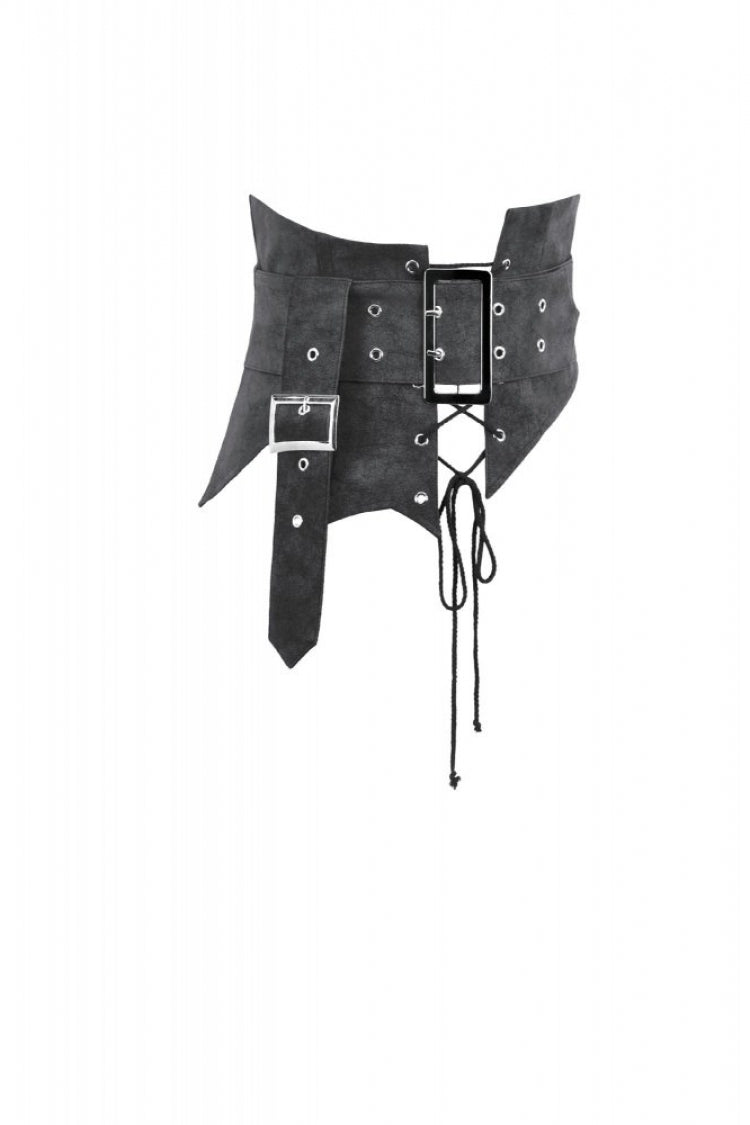 Washed Black Lace-Up Buckled Eyelet Women's Punk Asymmetric Corset Waist Belt - Product - 3
