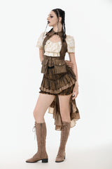 Brown Point Lapel Collar Sleeveless Women's Steampunk Utility Vest with Cargo Pockets - Product - 9