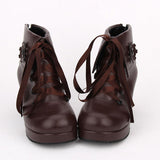 Brown Lace Up High Heel Classic Lolita Short Boots - Product - 3