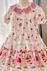 Ivory [Bear Strawberry Ode] Print Short Sleeves Double-Layered Ruffle Bowknot Sweet Princess Lolita Jsk Dress - Product - 6