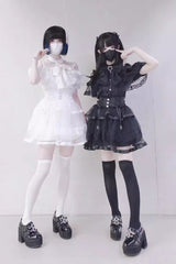 Jirai Kei Ruffle Bowknot Lace Fishbone Japanese Skirt 2 Colors - Product - 5
