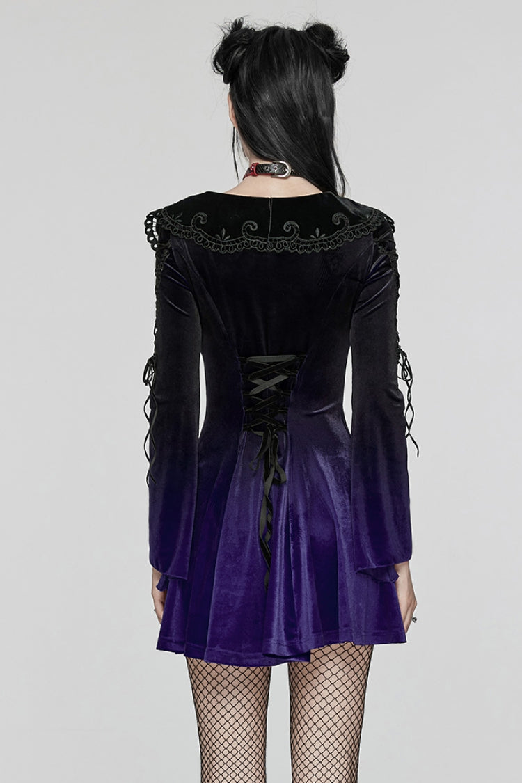 Black/Velvet Doll Collar Long Sleeves Gradient Embroidery Women's Gothic Prom Dress - Product - 3
