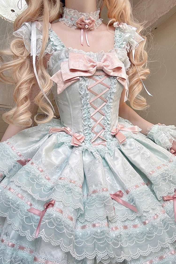 Green [Flora Isle Butterfly] Sleeveless Ruffle Bowknot Lace Lace-Up Sweet Elegant Lolita Jsk Dress - Product - 11