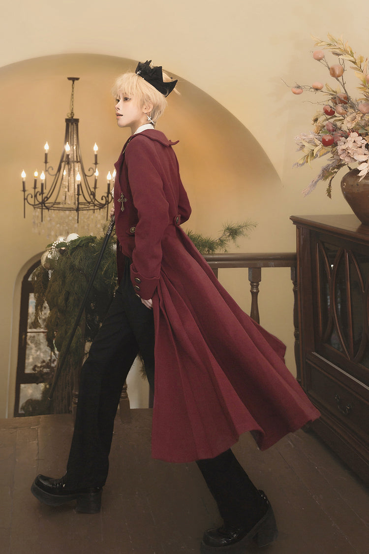 Red [The Legend of Dracula] Bat Collar Long Sleeves Prince Handsome Ouji Lolita Coat - Product - 11