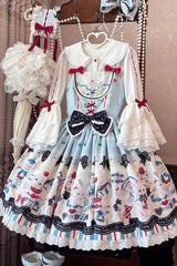 Blue [Mystery Rabbit Tea Party] Sleeveless Print Ruffle Bowknot Lace Sweet Lolita Jsk Dress - Product - 2