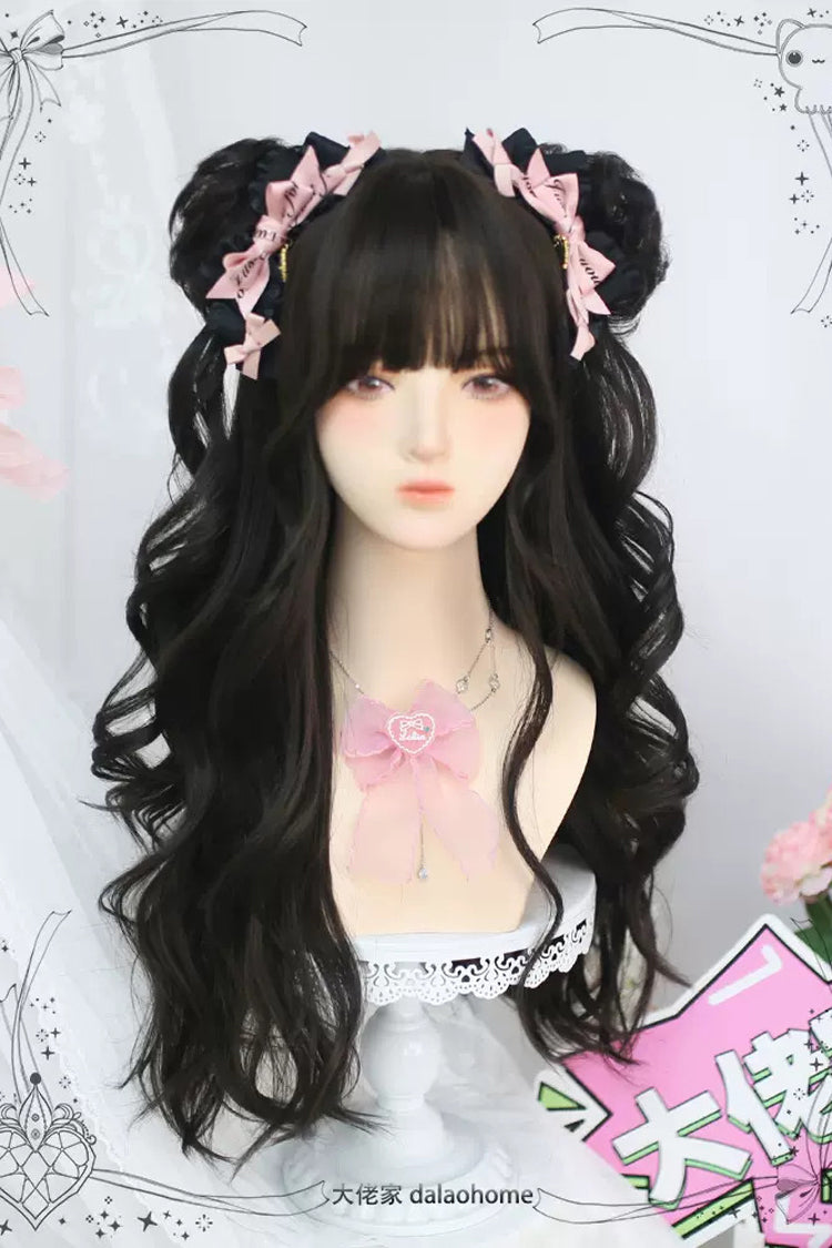 Black Double Ponytail Long Curly Sweet Lolita Wigs - Product - 3