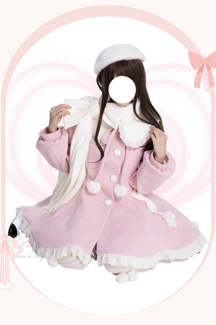 [Winter Sonata] Long Sleeves Ruffle Bowknot Sweet Elegant Princess Lolita Coat 2 Colors - Product - 4