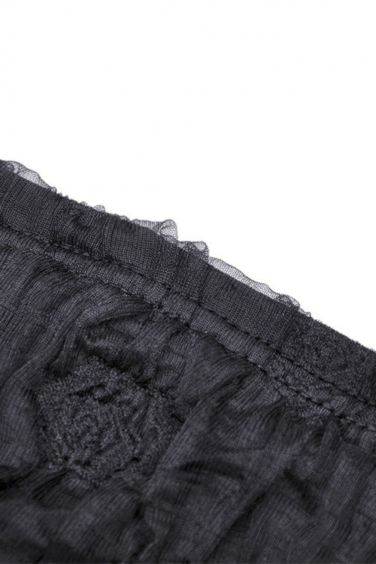 Black Off Shoulder Halterneck Lace Crinkle Women's Gothic Tank Top - Product - 14