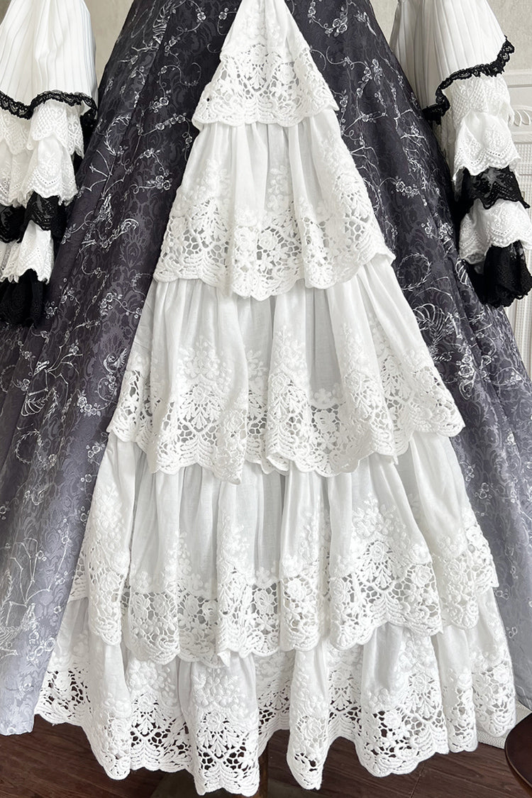 Black/White Print Bone Magic Ruffle Cardigan Lace Classic Gothic Princess Lolita Jsk Dress - Product - 16