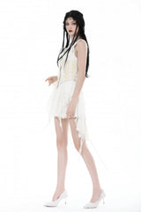 White Irregular Lace Splice  Multi-Layered Women's Gothic Skirt - Product - 2