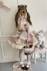 Rabbit Bear Diary Plaid Print Ruffle Bowknot Sweet Lolita Skirt 2 Colors (Blouse Included) - Product - 11