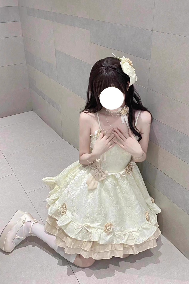 Apricot Print Ruffle Bowknot Sweet Princess Lolita Jsk Dress - Product - 8