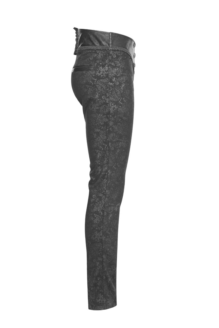 Black Waist Head Stereoscopic Pattern Leather Metal Buckle Lace-Up Men's Gothic Trousers - Product - 5