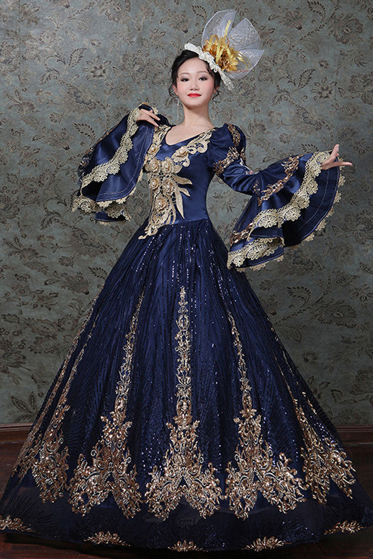 Hime Sleeves High Waisted Three Dimensional Hollow Embroidery Floral Print Ruffled Multi-Layer Victorian Lolita Prom Dress - Product - 3