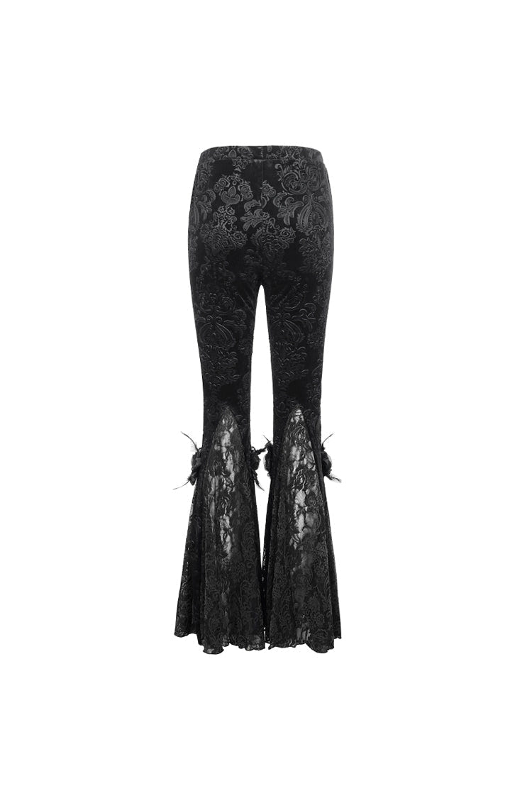 Black Printed Lace Embroidered Women's Gothic Flared Pants - Product - 9