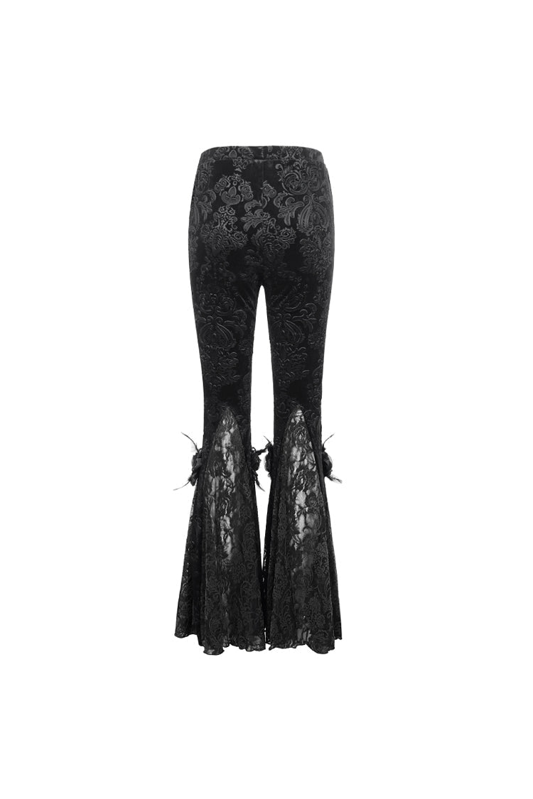 Black Printed Lace Embroidered Women's Gothic Flared Pants - Product - 9