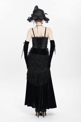 Black Sleeveless Ruffle Lace-Up Plumed Women's Gothic Long Slip Dress - Product - 9