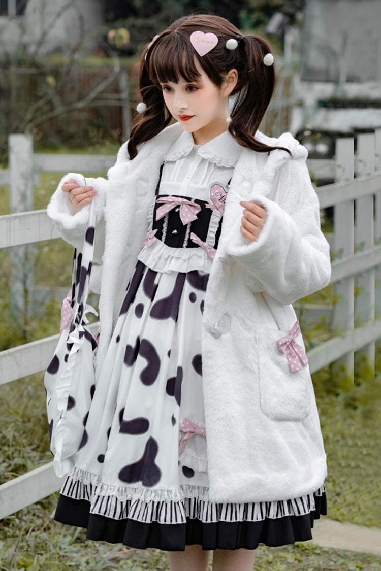 Black/White High Waist Ruffled Milk Pudding Printed Sweet Lolita Jsk Dress - Product - 4