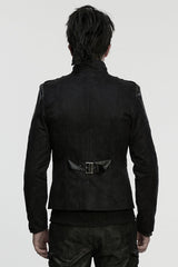 Black Stand Collar Long Sleeves Stitching Zipper Eyelet Men's Punk Jacket - Product - 3