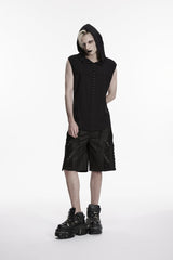 Black Lace-Up Studded Eyelet Men's Punk Cool Shorts - Product - 7