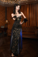 Black Gilded European Style V Collar Sleeveless Print Ruffle Lace Slim Gothic Lolita Jsk Dress - Product - 8