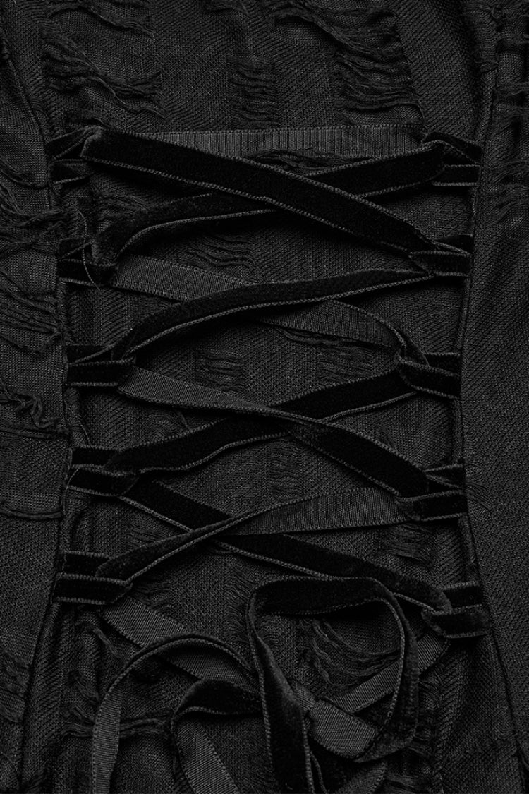 Black Sleeveless Lace Irregular Ripped Women's Gothic Party Slip Dress - Product - 8