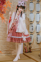 Beige/Pink Wide Sleeved Multi-Layered Ruffle Sweet Lolita OP Dress - Product - 2