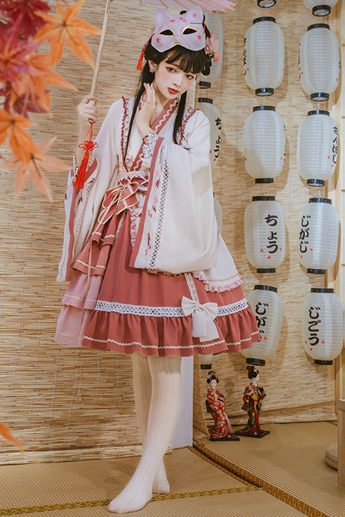 Beige/Pink Wide Sleeved Multi-Layered Ruffle Sweet Lolita OP Dress - Product - 2