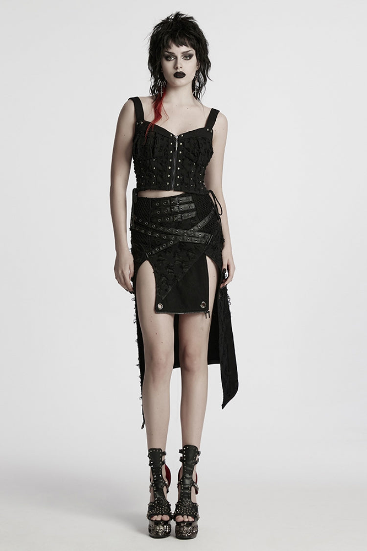Black Ripped Detachable Side Slit Women's Punk Skirt - Product - 4