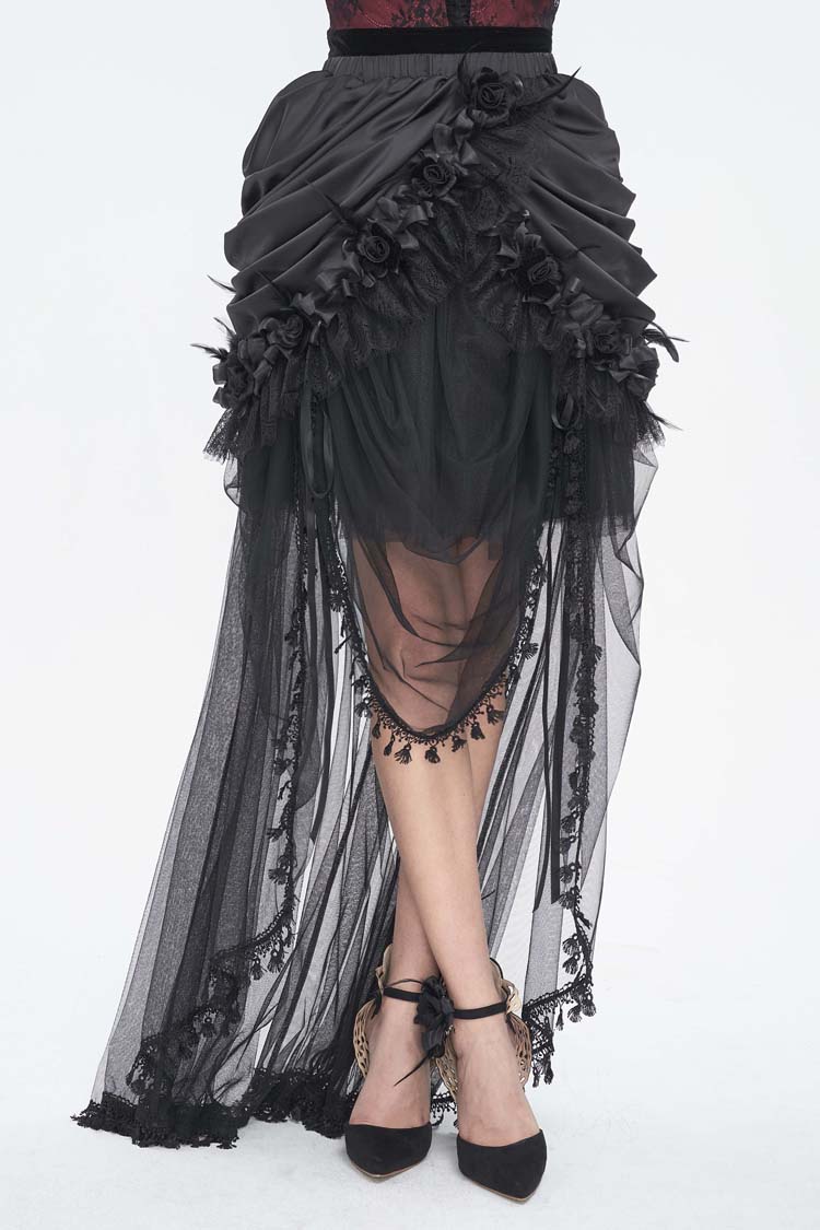 Black Multi-layer Stitching Lace Womens Gothic Skirt - Product - 3