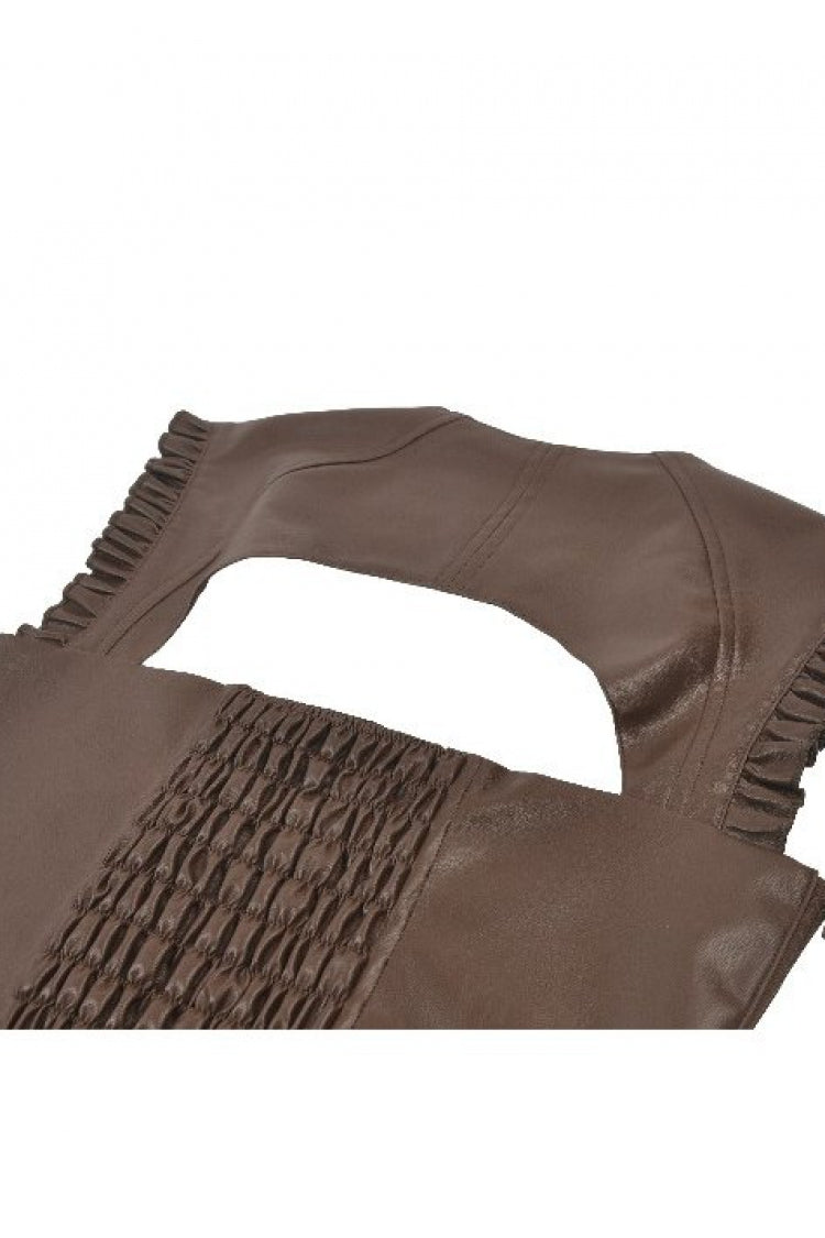 Brown Sweetheart Neckline Ruffled Flutter Sleeves Cut-Out Buckled Strap Women's Steampunk Slim Corset Vest - Product - 16