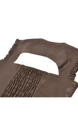 Brown Sweetheart Neckline Ruffled Flutter Sleeves Cut-Out Buckled Strap Women's Steampunk Slim Corset Vest - Product - 16