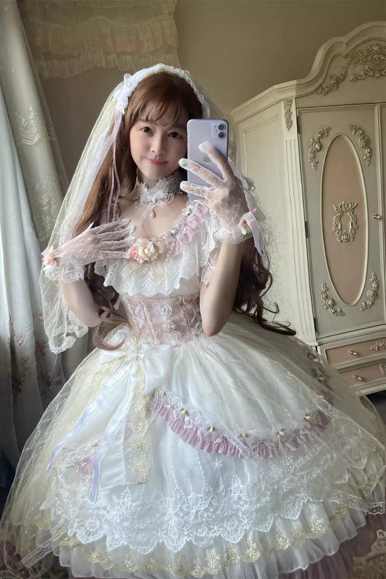 [Elizabeth Tea Party] Multi-Color Short Sleeves Ruffle Hanayome Bowknot Stitching Lace Sweet Lolita Dress - Product - 3