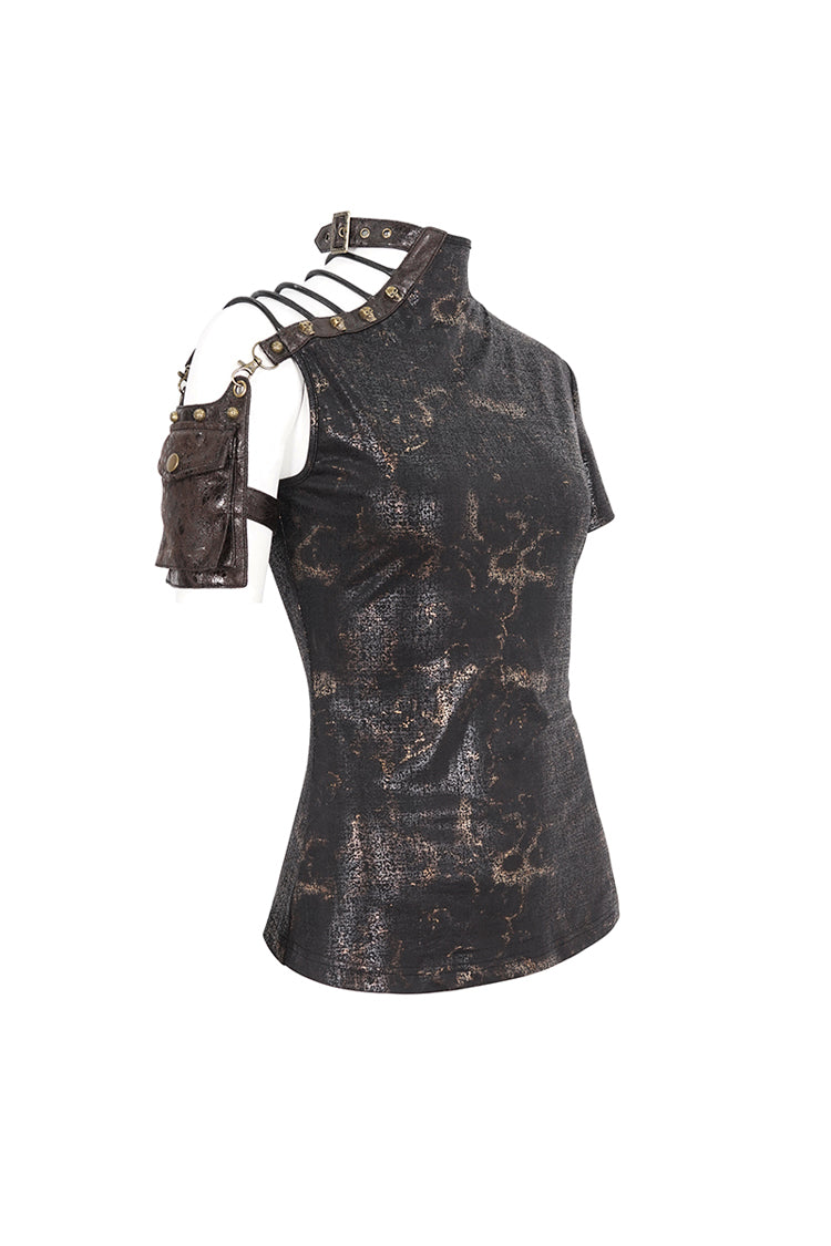 Black Prints Spaghetti Straps Buckle Womens Punk Short Sleeves - Product - 7