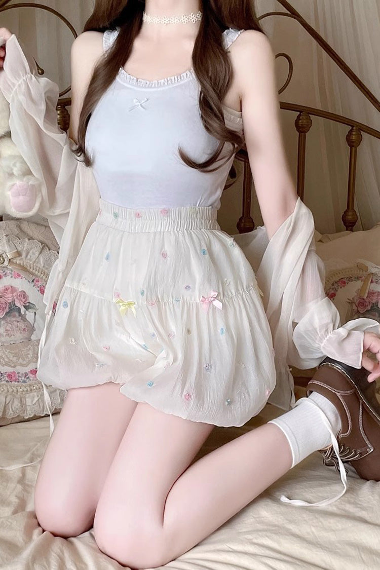 White Sugar Beans Bowknot Bud Sweet Lolita Leggings - Product - 3